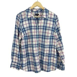 Talbots Plaid Long Sleeve Button Down Shirt Size L Metallic Thread Throughout